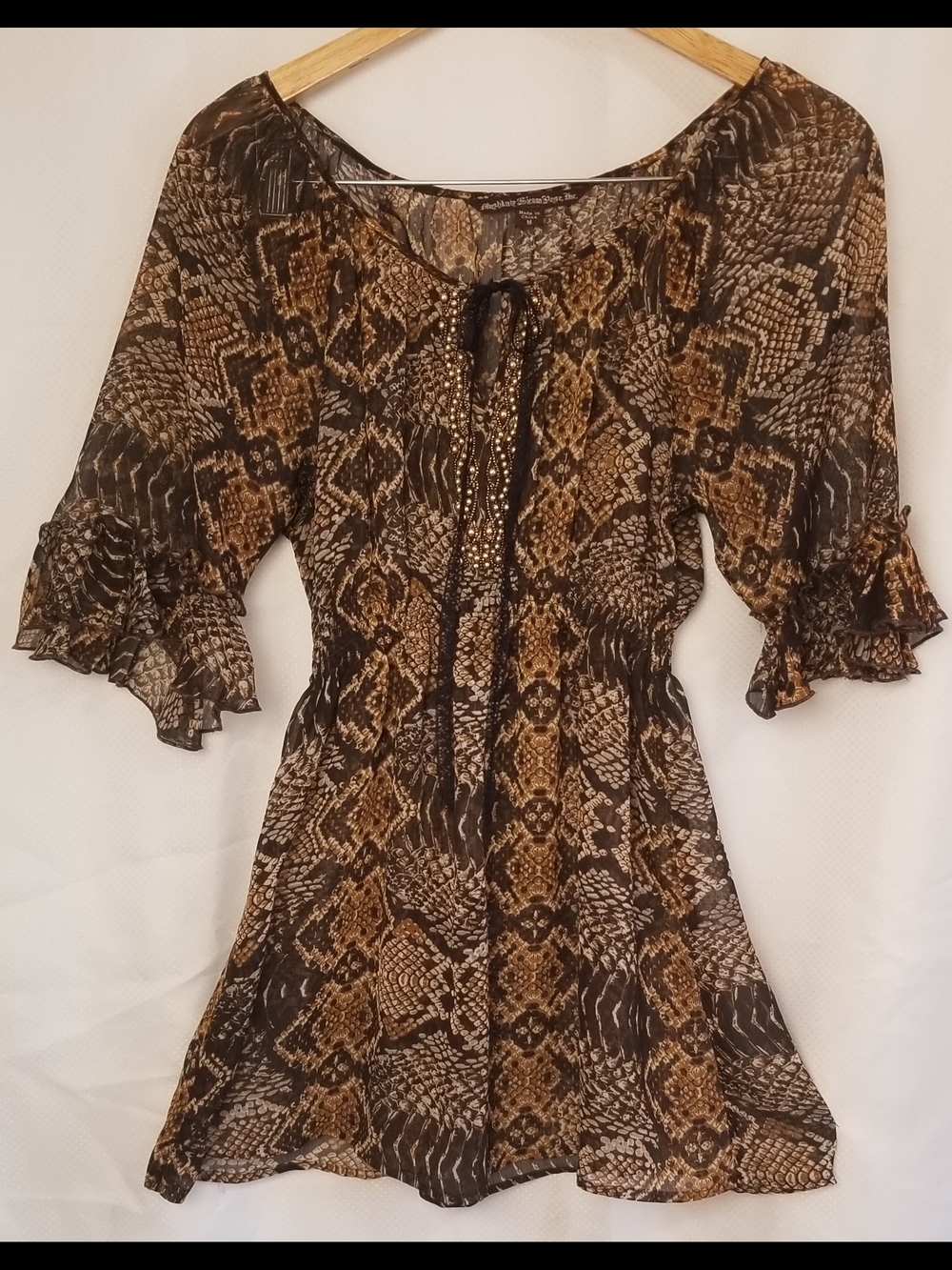 Mushbaby Sienna Rose Brown Snake-Print Women’s Tunic Size M